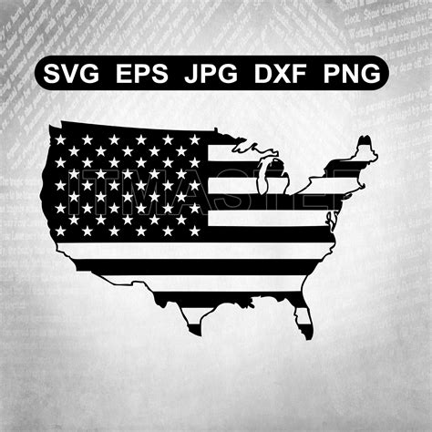 Usa Flag Map Silhouette Template Usa Svg Dxf  Png Etsy