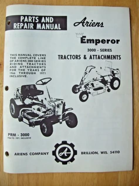 Original Ariens Emperor Tractor Series 3000 Parts Repair Manual Prm