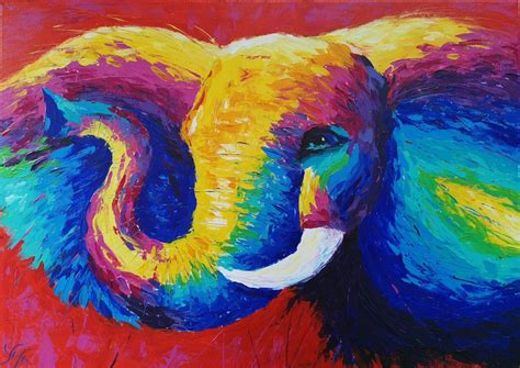 Rainbow Elephant Paintingportrait Of Elephantcolorful Etsy Elephant