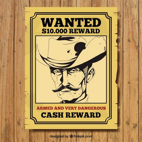 Hand Drawn Wanted Poster Of Criminal In Vintage Style Free Vector