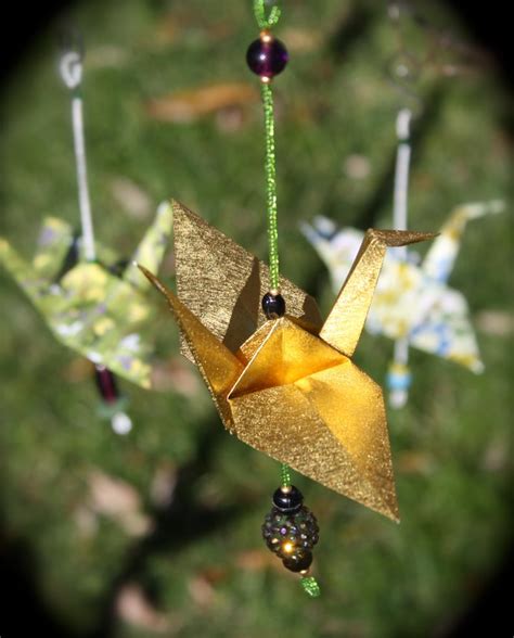 Origami And Beaded Paper Crane Mobile Hanging Ornament Etsy