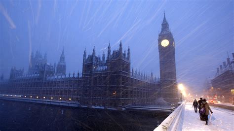 Winter Snow England London Clocks Big Ben United Kingdom Palace