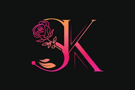 Decorative Letters SK Rose Gold Name Initials Monogram Logo Design