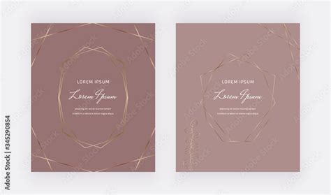 Design Cards With Geometric Golden Polygonal Lines Frames On The Nude And Brown Background