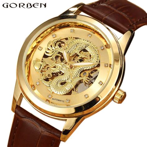 Chinese Dragon Gold Skeleton Automatic Mens Watches Top Brand Luxury