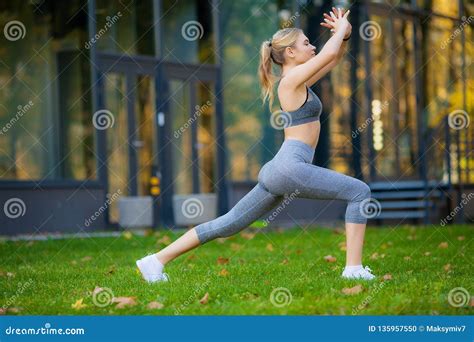 Fitness Woman Doing Stretching Exercise In Park Stock Photo Image Of