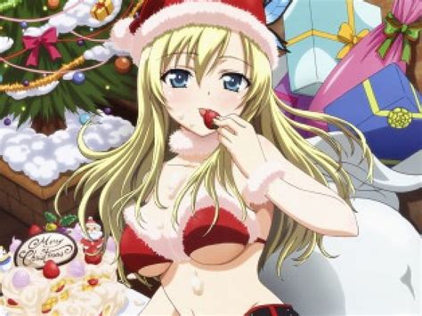Sexy Santa Girl Red Lovely Strawberry Christmas Manga Blonde Sexy Bikini Hd Wallpaper
