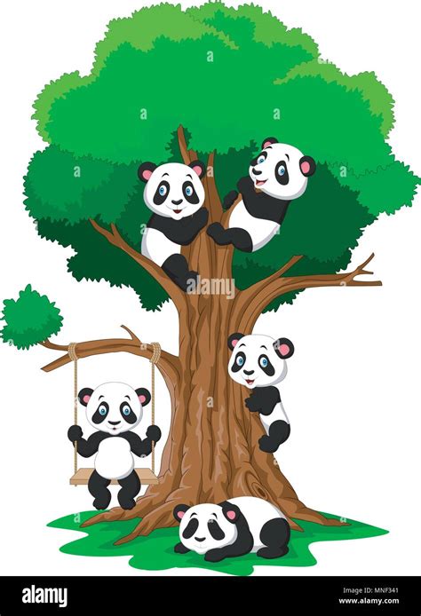 Cartoon Baby Panda Playing On A Tree Stock Vector Image And Art Alamy