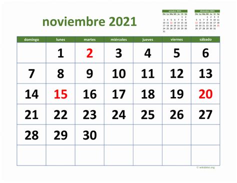 Calendario Noviembre 2021 De México