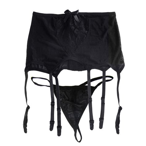 sexy women sheer lace garter belt matching g string high waisted suspender black ebay
