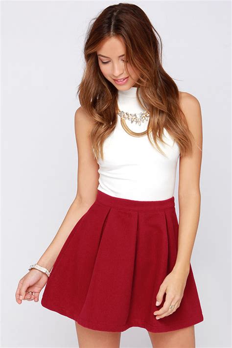 Cute Wine Red Skirt Mini Skirt Pleated Skirt 4500 Lulus