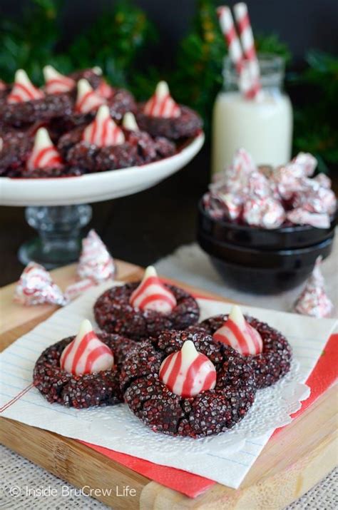 This fit the bill perfectly. Chocolate Candy Cane Kiss Cookies - red and white colored ...