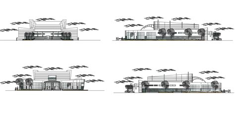 Theater Building Elevation 2d View Layout File In Dwg Format Building