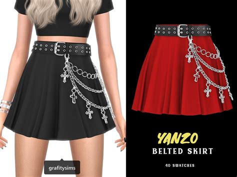Grafity Cc Yanzo Belted Skirt Sims 4 Dresses Sims 4 Clothing Sims 4