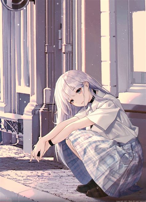 Wallpaper School Uniform White Hair Pretty Anime Girl Snow Blushes