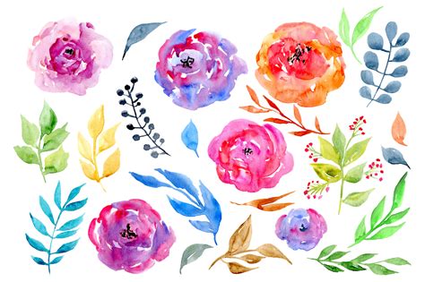 Watercolor Flower Clipart Design Set Flower Clipart Clipart Design
