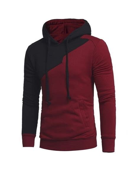 drawstring irregular panel fleece hoodie wine red 3e35569513 size m in 2020 hoodies men