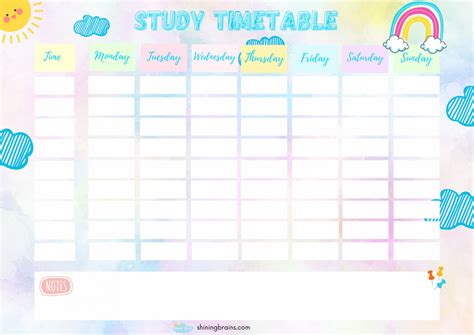 Study Timetable Template For Students Free Printable Shining Brains