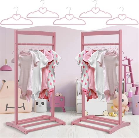 Suzile 2 Pack Kids Clothes Rack With 10 Hanger Wooden Dress