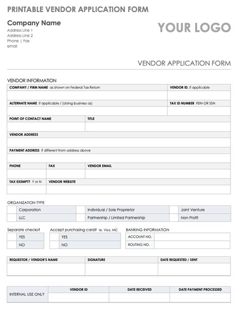 Printable Vendor Application Form Template Printable Templates