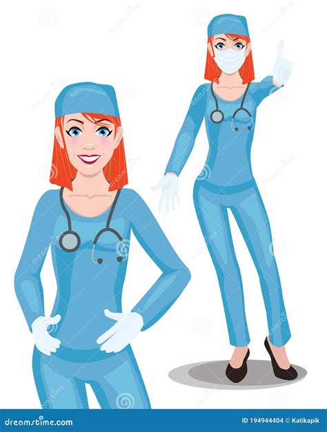Female Nurse Showing Attention Gesture Illustration In Cartoon Style