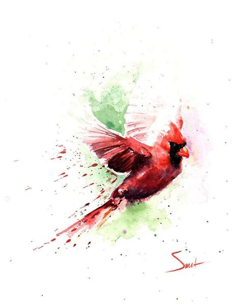Flying Cardinal Painting Impression Dart Cardinal à Etsy Cardinal