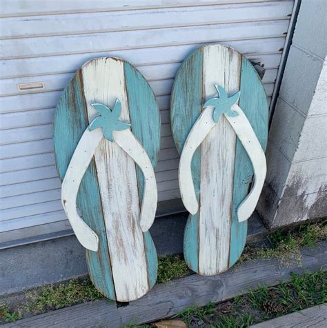 Flip Flop Wall Art Pair Etsy Spring Wood Crafts Pallet Wall Art