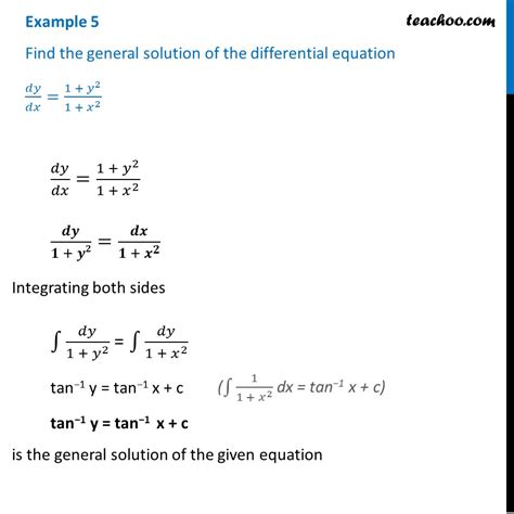 example 5 find general solution dy dx 1 y2 1 x2 examples