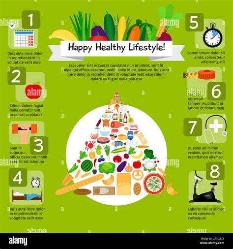 Happy Healthy Lifestyle Infographic Design With Healthy Food And Sport Icons Vector