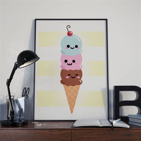 Ice Cream Poster Ice Cream Wall Art Ice Cream Cone Print Etsy
