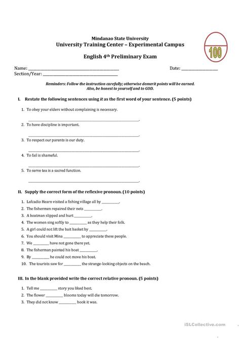 7th grade ela worksheets printable pdf. Grade 7 Unit Test - English ESL Worksheets for distance learning and physical classrooms