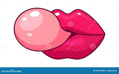 Female Lips Pink Girl Mouth With Gum Bubble Stock Vector