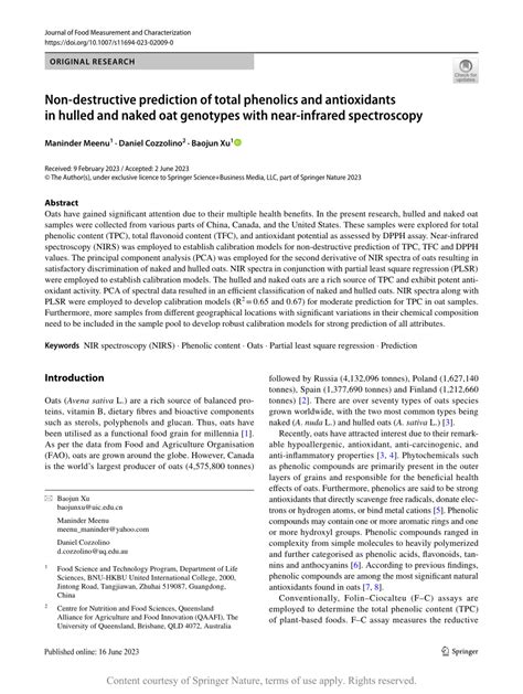 Non Destructive Prediction Of Total Phenolics And Antioxidants In