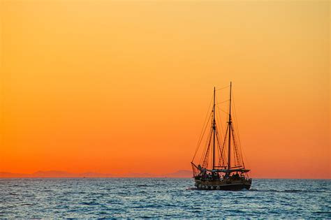 Hd Wallpaper Brown Boat Sea Sailboat Horizon Sunset Nautical