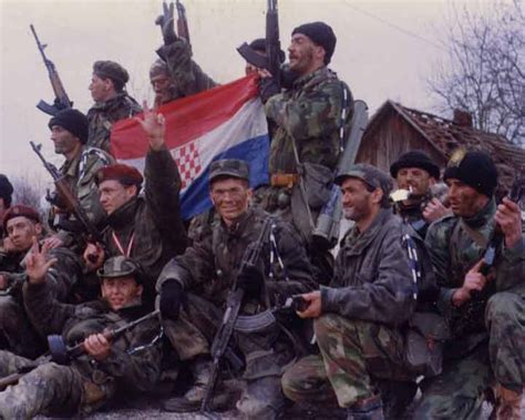 Army Of Serbian Krajina With Captured Croat Flag Military Photo