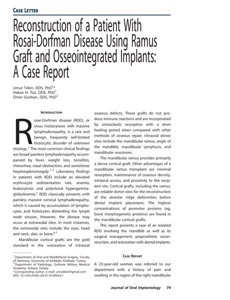 Pdf Reconstruction Of A Patient With Rosai Dorfman Disease Using