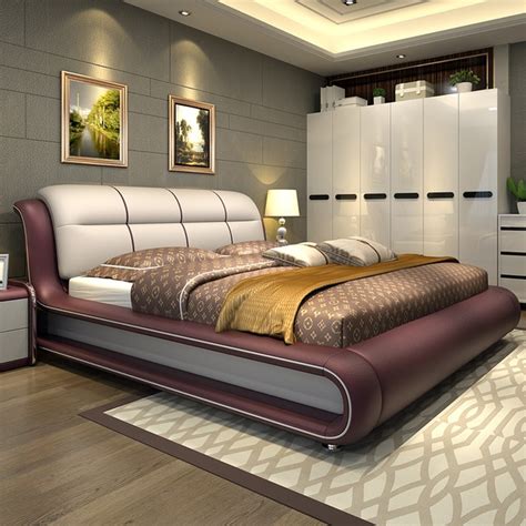 Bedroom furniture & bedroom sets. Modern bedroom furniture bed with genuine leather M01-in ...
