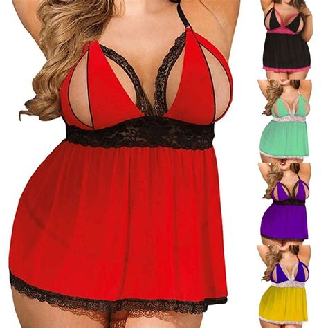 Women Nightgowns Ladies Perspective Night Dress Plus Size 5 Color