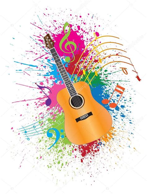 Acoustic Guitar With Paint Splatter Vector Illustration Stock Vector By