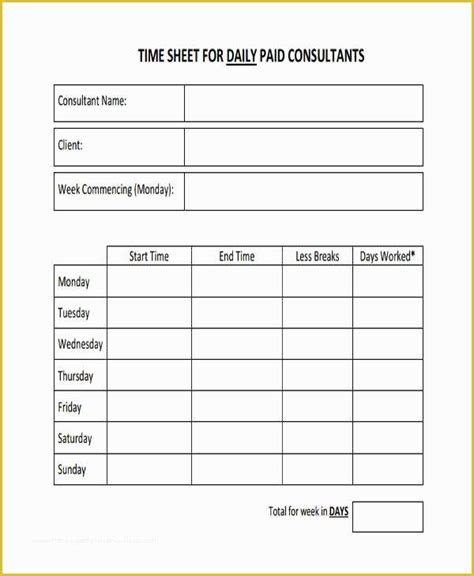Free Consultant Timesheet Template Of 34 Free Timesheet Templates