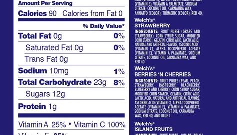 Welchs 225oz Fruit Snacks Nutrition Facts
