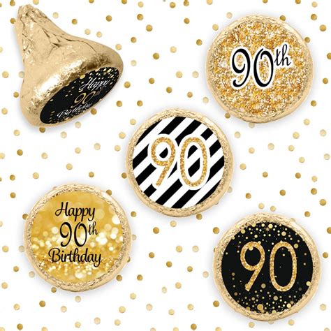 Black And Gold 90th Birthday Party Favor Stickers 324 Count
