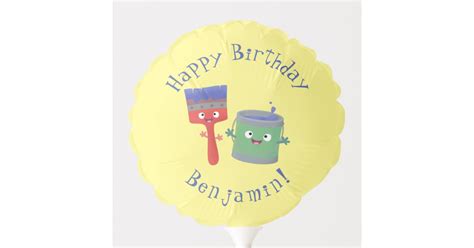 Cute Paintbrush And Paint Cartoon Characters Balloon Zazzle