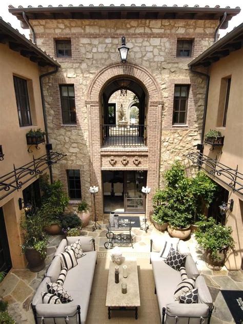 Courtyard Italian Villa Style Home Outdoor Living Spaces Pinterest