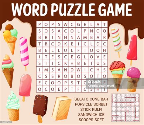 Ice Cream Cones And Desserts Word Search Puzzle Stock Illustration