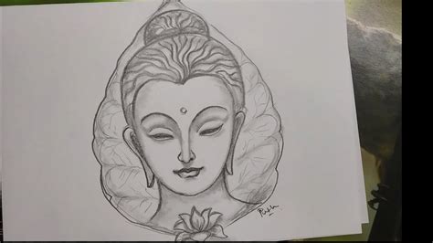 How To Draw Lord Buddha Face On Leaf Step By Step Pencil Drawing Youtube