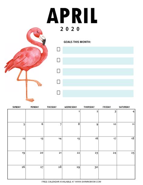 Free Printable April 2020 Calendar 12 Awesome Designs Free