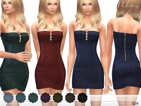 The Sims Resource Strapless Denim Dress By Ekinege • Sims 4 Downloads