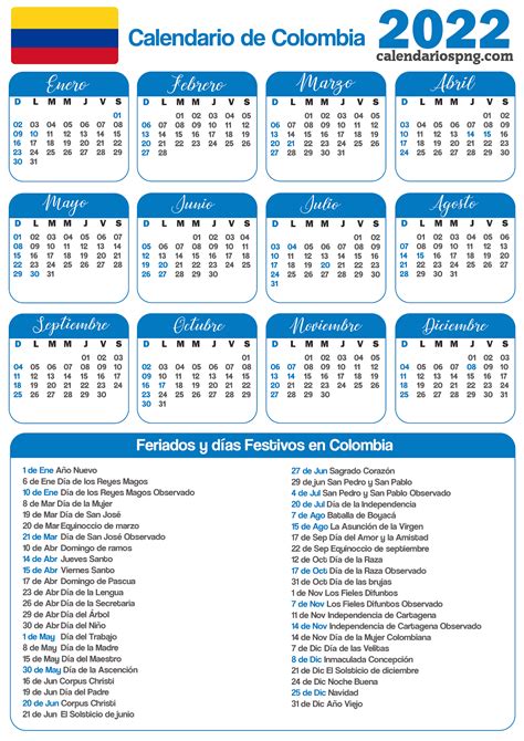 Calendarios De Colombia 2022