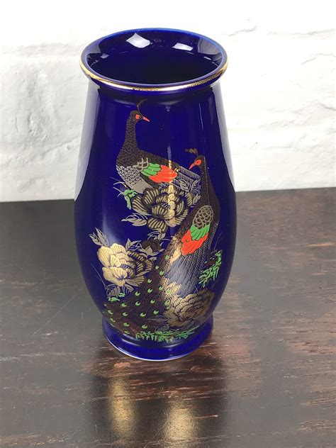 Vintage Porcelain Vase Japanese Pheasant Vase Cobalt Blue Etsy
